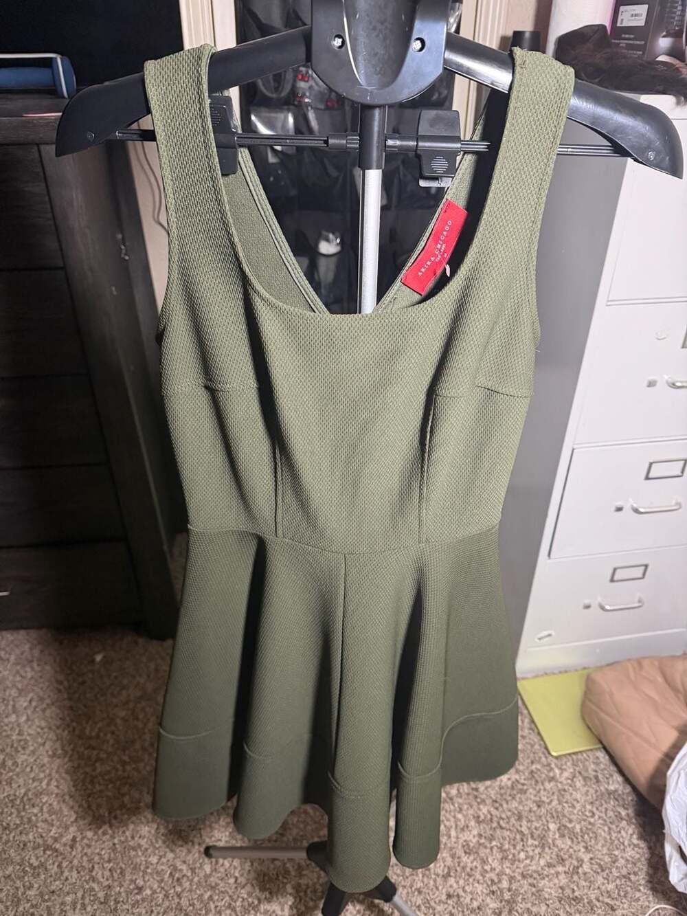 Akira Chicago Red Label Olive Green Textured Peplum Dress Size M